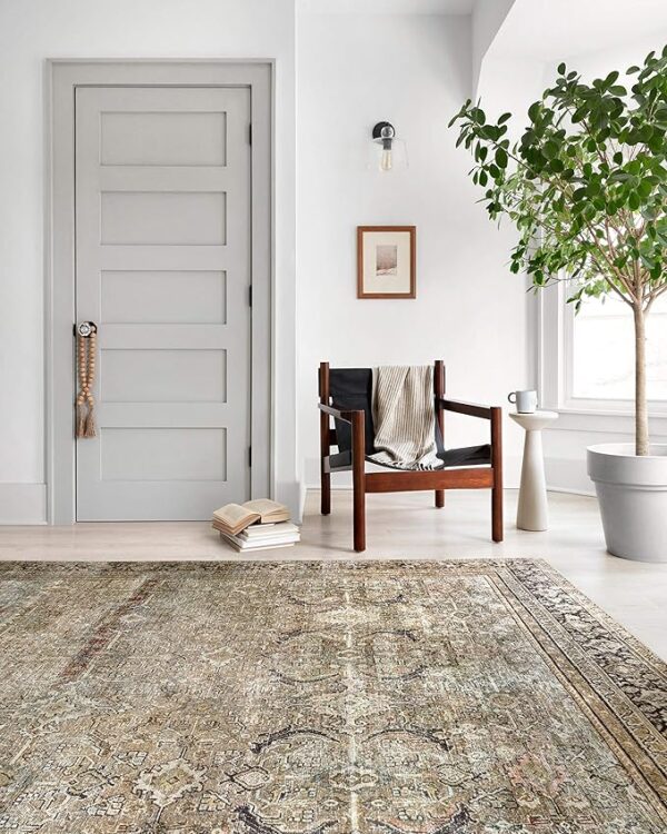 Loloi Layla Collection, LAY-03, Olive/Charcoal, 7'-6" x 9'-6", .13" Thick, Area Rug, Soft, Durable, Vintage Inspired, Distressed, Low Pile, Non-Shedding, Easy Clean, Printed, Living Room Rug - Image 4