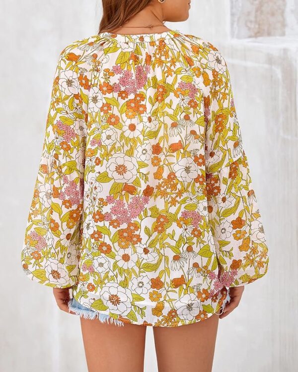 BTFBM Boho Blouses for Women Dressy Casual Floral Long Sleeve Shirts V Neck Lightweight Chiffon Summer Spring Tops 2025 - Image 5