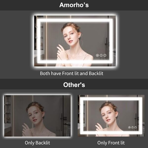 Amorho LED Bathroom Mirror 50" X36" with Front and Backlight, Stepless Dimmable Wall Mirrors with Anti-Fog, Shatter-Proof, Memory, 3 Colors, Double LED Vanity Mirror(Horizontal/Vertical) - Image 6