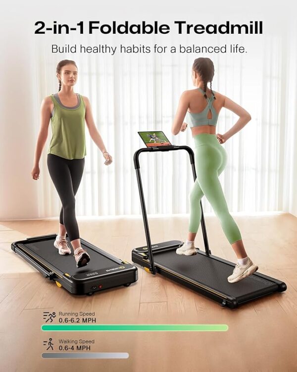 UREVO Smart 2-in-1 Folding Treadmill, Compact Walking Pad with Safety Handle, Plug and Play, Dual LED Display, Workout APP, Walking or Running for Home Office, Remote Included - Image 5