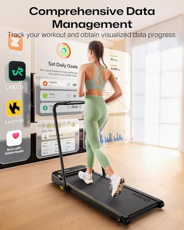 UREVO Smart 2-in-1 Folding Treadmill, Compact Walking Pad with Safety Handle, Plug and Play, Dual LED Display, Workout APP, Walking or Running for Home Office, Remote Included - Image 6