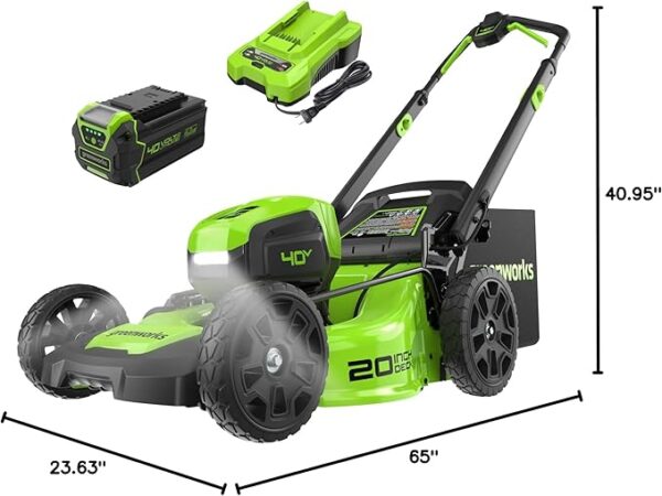 Greenworks 40V 20" Brushless Push Mower, 4.0Ah Battery (Aluminum Handles + Light) - Image 6