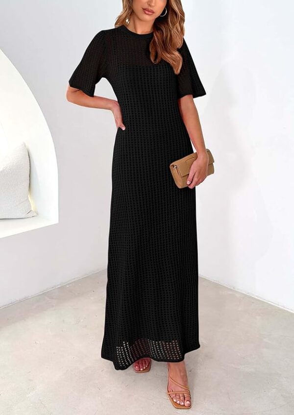 PRETTYGARDEN Womens Eyelet Cover Up Dress 2025 Summer Vacation Resort Maxi Dresses Beach Short Sleeve Hollow Out Sundress - Image 2