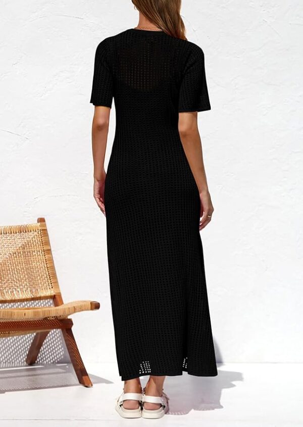 PRETTYGARDEN Womens Eyelet Cover Up Dress 2025 Summer Vacation Resort Maxi Dresses Beach Short Sleeve Hollow Out Sundress - Image 3