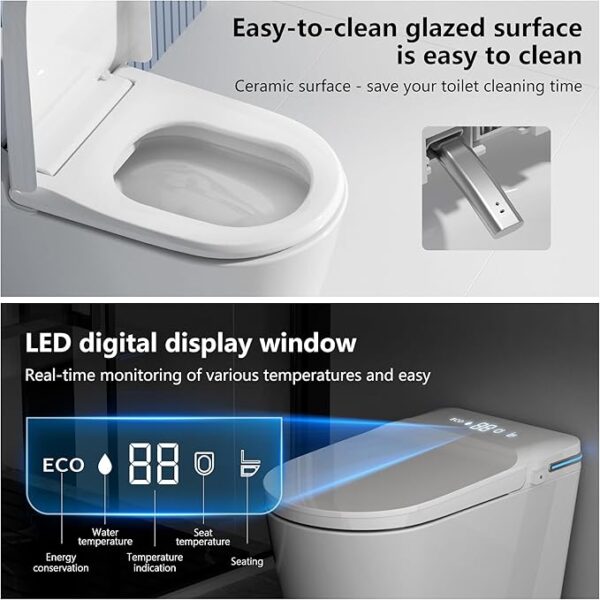Luxury Smart Toilet with Bidet Built In, Bidet with Heated Seat,Warm Water Sprayer & Dryer, Japanese Toilet with Foot Sensor Operation,LED Display - Image 5