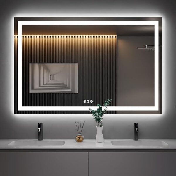 Amorho LED Bathroom Mirror 50" X36" with Front and Backlight, Stepless Dimmable Wall Mirrors with Anti-Fog, Shatter-Proof, Memory, 3 Colors, Double LED Vanity Mirror(Horizontal/Vertical)