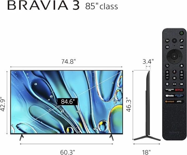 Sony 85-Inch Class 4K Ultra HD BRAVIA 3 LED Smart TV with Google TV, Dolby Vision HDR, and Exclusive Features for PlayStation®5 (K-85S30), 2024 Model - Image 6