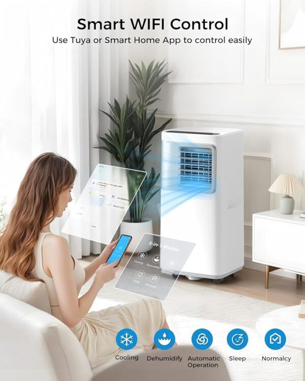 Portable-Air-Conditioners-16,000-Btu - AC Unit 5 in 1 Wifi Smart Air Conditioner with APP, Fan & Dehumidifier, Remote, 24H, Window Kits Included Drainage-free Cooling for Large Room Indoor - Image 5