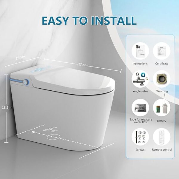 Luxury Smart Toilet with Bidet Built In, Bidet with Heated Seat,Warm Water Sprayer & Dryer, Japanese Toilet with Foot Sensor Operation,LED Display - Image 6