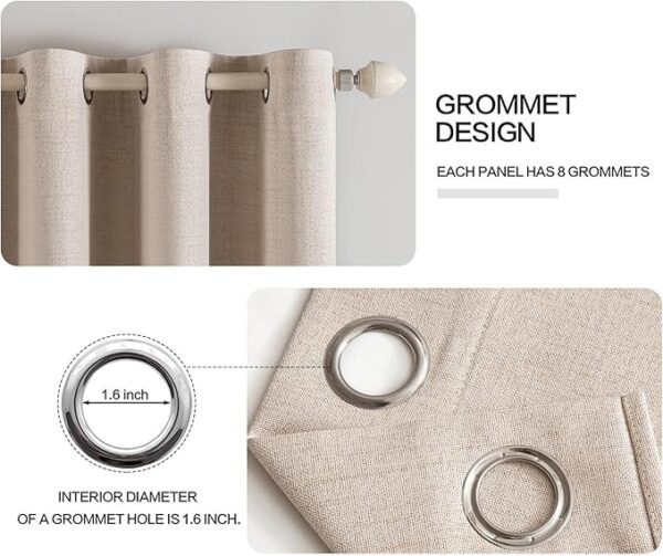 MIULEE 100% Blackout Linen Textured Curtains for Bedroom Solid Thermal Insulated Natural Beige Grommet Room Darkening Curtains & Drapes Luxury Decor for Living Room Nursery 52 x 84 Inch (2 Panels) - Image 6