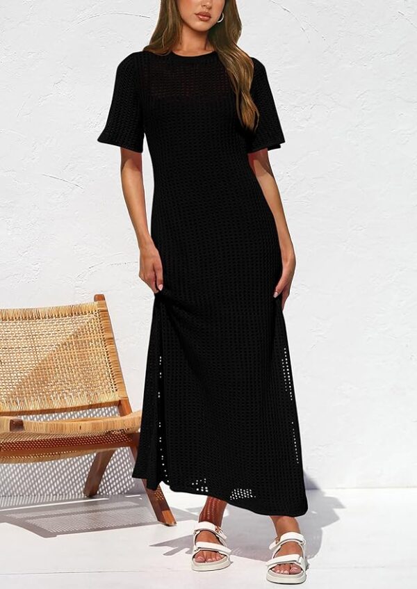 PRETTYGARDEN Womens Eyelet Cover Up Dress 2025 Summer Vacation Resort Maxi Dresses Beach Short Sleeve Hollow Out Sundress - Image 6