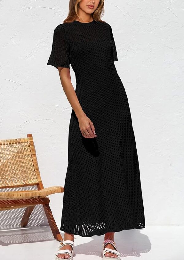 PRETTYGARDEN Womens Eyelet Cover Up Dress 2025 Summer Vacation Resort Maxi Dresses Beach Short Sleeve Hollow Out Sundress - Image 4