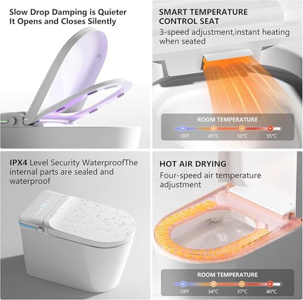 Luxury Smart Toilet with Bidet Built In, Bidet with Heated Seat,Warm Water Sprayer & Dryer, Japanese Toilet with Foot Sensor Operation,LED Display - Image 3