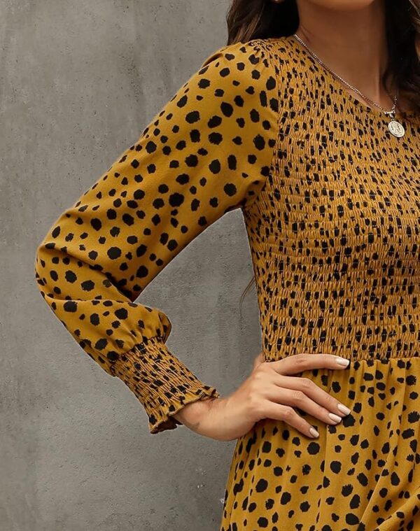 Zattcas Womens Fall Dresses 2025 Casual Long Sleeve Smocked Boho Floral Tiered Midi Wedding Guest Dress with Pockets - Image 5