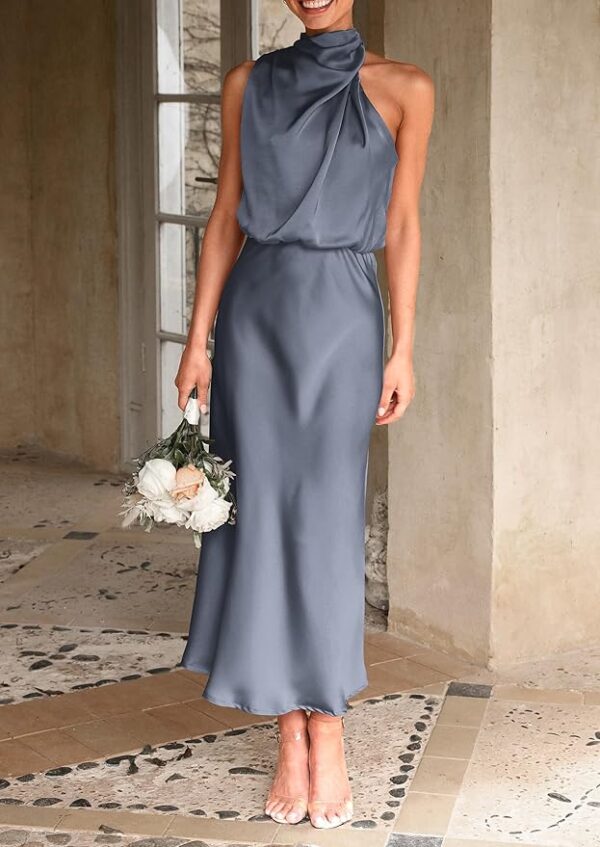 PRETTYGARDEN Women's 2025 Summer Satin Dress Elegant Sleeveless Mock Neck Cocktail Party Maxi Dresses - Image 4