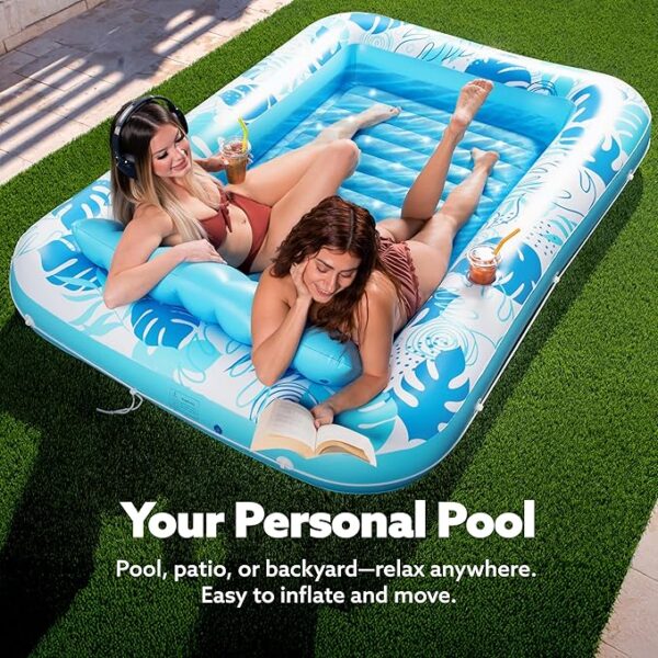SLOOSH Inflatable Tanning Pool Lounger Float, 85" x 57" Extra Large Pool Floats Adult with Pillow, 4 in 1 Suntan Tub Raft Floatie,Sunbathing Bed Lounge for Water Blow Up Ball Pit Party Gifts, XL-Blue - Image 2