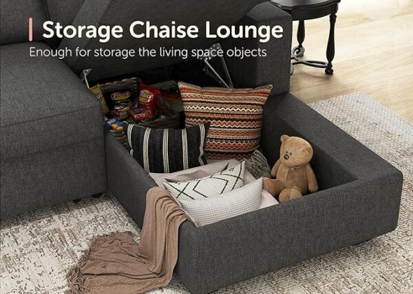 HONBAY Sectional Sleeper Sofa with Pull Out Bed U-shape Sectional Couch Sleeper Bed with Storage Chaise Lounge Living Room 6 Seater Sectional Sofa Bed, Light Grey, 111.4''(L)*85.8''(W)*35''(H) - Image 3