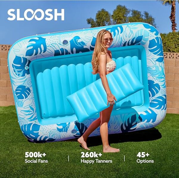 SLOOSH Inflatable Tanning Pool Lounger Float, 85" x 57" Extra Large Pool Floats Adult with Pillow, 4 in 1 Suntan Tub Raft Floatie,Sunbathing Bed Lounge for Water Blow Up Ball Pit Party Gifts, XL-Blue - Image 5