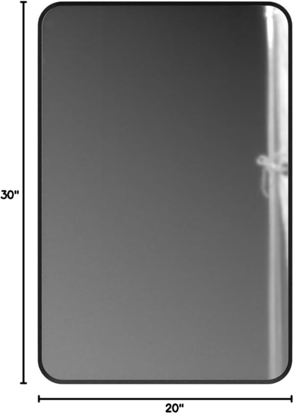 Wall Mount Mirror for Bathroom, Brush Black Metal Framed Rounded Corner Rectangular Vanity Mirror (20" x 30", Black) - Image 7
