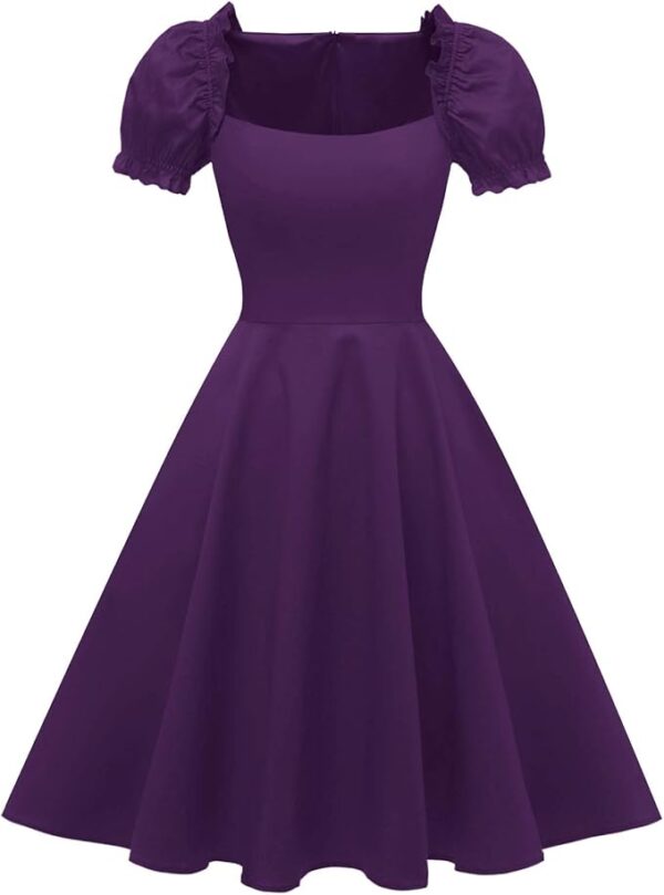 Hanpceirs Women's Puff Short Sleeve 1950s Party Dresses Square Neck Aline Dress with Pockets - Image 3