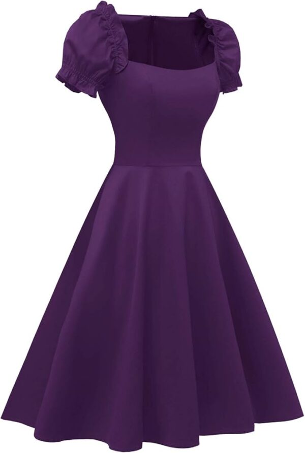 Hanpceirs Women's Puff Short Sleeve 1950s Party Dresses Square Neck Aline Dress with Pockets - Image 2