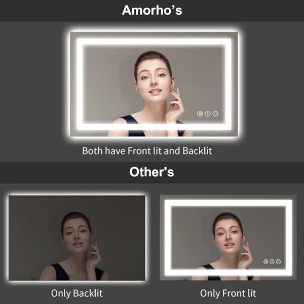 Amorho LED Mirror for Bathroom 24" X30" with Front Light and Backlit, Stepless Dimmable, Shatter-Proof, Memory, 3 Colors, Wall Mount (Horizontal/Vertical) - Image 5