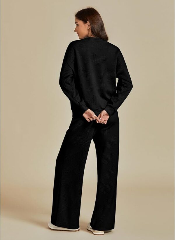 luvamia Lounge 2 Piece Sets for Women Texture Long Sleeve Pullover Pull On Wide Leg Pants Sweatsuit Loungewear Sweat Set - Image 7