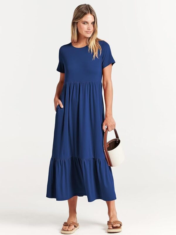 ANRABESS Womens 2025 Summer Casual Maxi Dress A line Tiered Flowy Short Sleeve Crewneck T Shirt Beach Travel Long Dresses - Image 6