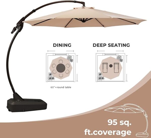 Grand patio 11FT Cantilever Umbrella with Base Outdoor Large Round Aluminum Offset Umbrella for Patio Garden Backyard (Champagne, 11 FT) - Image 2