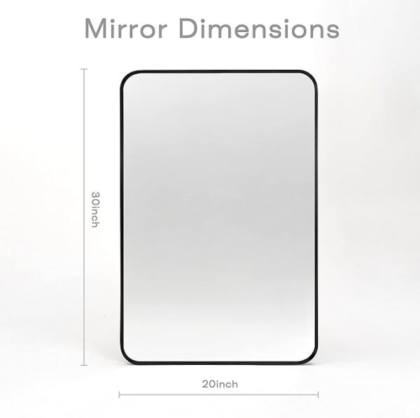 Wall Mount Mirror for Bathroom, Brush Black Metal Framed Rounded Corner Rectangular Vanity Mirror (20" x 30", Black) - Image 6