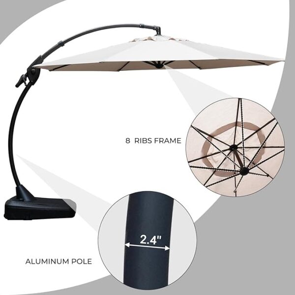 Grand patio 11FT Cantilever Umbrella with Base Outdoor Large Round Aluminum Offset Umbrella for Patio Garden Backyard (Champagne, 11 FT) - Image 4