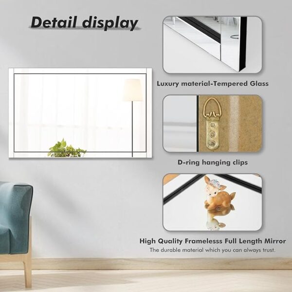 Syndra Full Length Wall 30"x48" Full Body Mirror Over The Door Long Large Wall Mounted Long Hanging Leaning Against Dressing Mirror for Bedroom Bathroom Living Room Gym Workout - Image 2