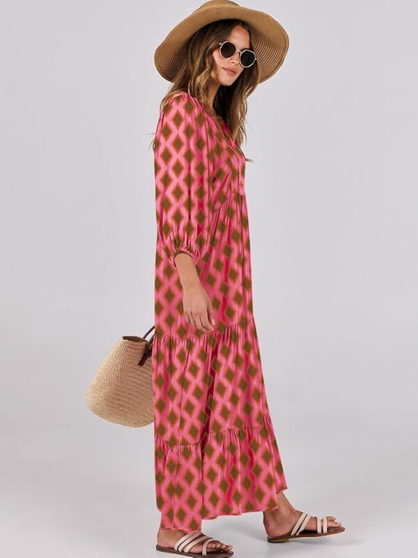 ANRABESS Womens Boho Maxi Dresses 2025 Summer V Neck Puff Sleeve Floral Flowy Swing Casual Long Dress - Image 5