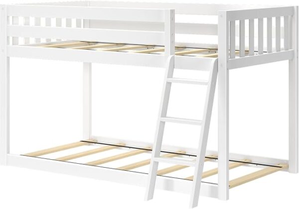 Max & Lily Fundamental Twin Low Bunk Bed, Kids Solid Wood Modern Bed Frame with Strong Wooden Slats, Non-Toxic Finishes, High Weight Capacity, White - Image 2