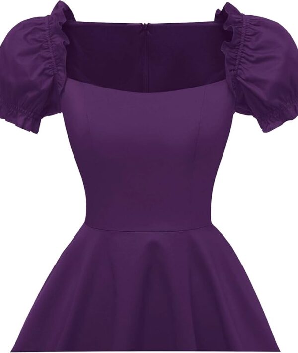 Hanpceirs Women's Puff Short Sleeve 1950s Party Dresses Square Neck Aline Dress with Pockets - Image 5