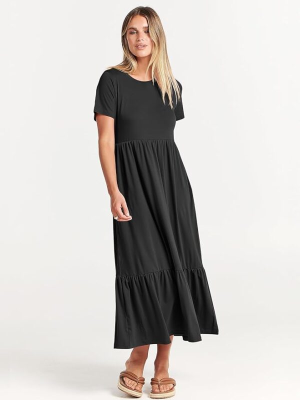 ANRABESS Womens 2025 Summer Casual Maxi Dress A line Tiered Flowy Short Sleeve Crewneck T Shirt Beach Travel Long Dresses - Image 3