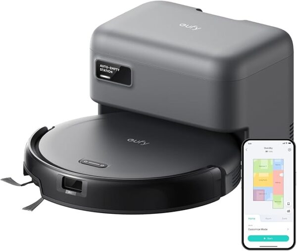 eufy Robot Vacuum C10 with Self Emptying Station, Up to 60 Days Hands Free Cleaning, Edge Expansion Brush, 4000Pa Powerful Suction, 2.85-Inch Slim Shape, Smart Mapping, Lidar Navigation