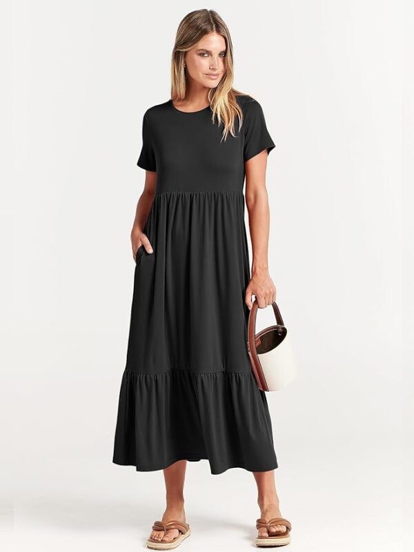 ANRABESS Womens 2025 Summer Casual Maxi Dress A line Tiered Flowy Short Sleeve Crewneck T Shirt Beach Travel Long Dresses - Image 2