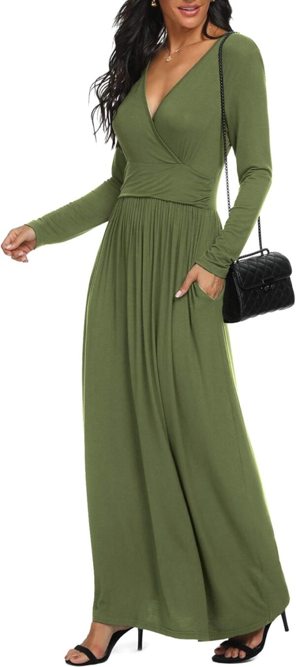 LILBETTER Women Long Sleeve Deep V Neck Loose Plain Long Maxi Casual Dress - Image 2