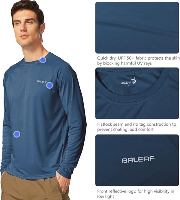 baleaf Men's Sun Protection Shirts UV SPF UPF 50+ Long Sleeve Rash Guard Fishing Running Quick Dry Lightweight - Image 6