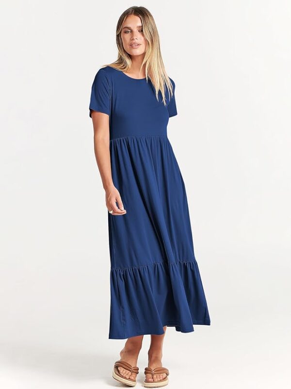 ANRABESS Womens 2025 Summer Casual Maxi Dress A line Tiered Flowy Short Sleeve Crewneck T Shirt Beach Travel Long Dresses - Image 2