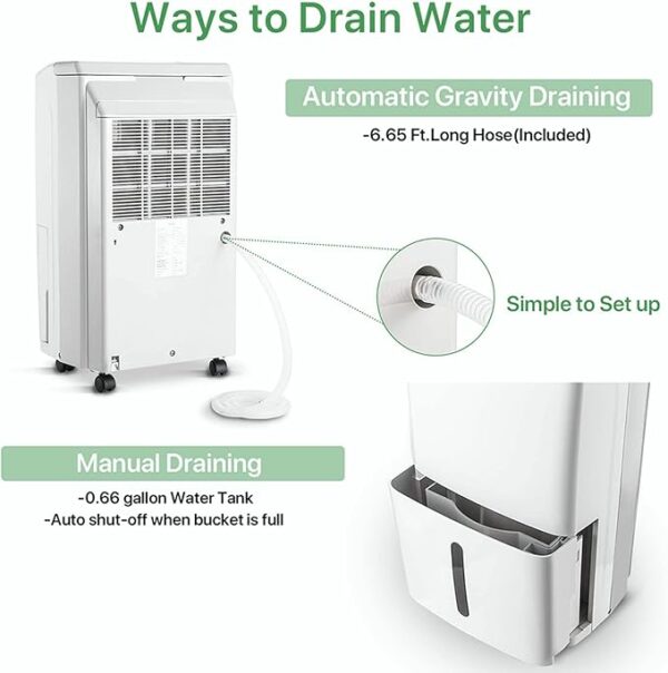 Waykar 2000 Sq. Ft Dehumidifier for Home and Basements, with Auto or Manual Drainage, 0.66 Gallon Water Tank Capacity - Image 5