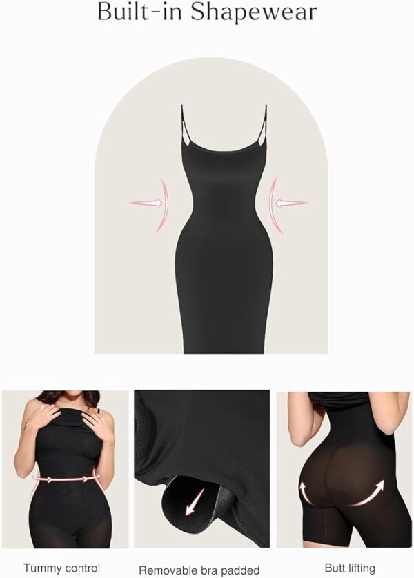Popilush Summer Maxi Dress for Women - Cocktail Shapewear Dresses Built-in Bra Adjustable Straps Vacation Long Slip - Image 5