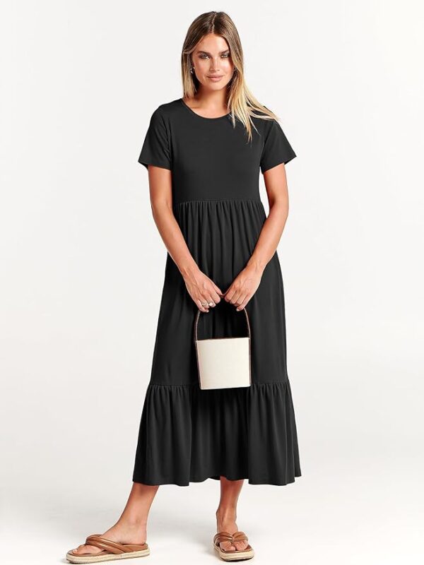 ANRABESS Womens 2025 Summer Casual Maxi Dress A line Tiered Flowy Short Sleeve Crewneck T Shirt Beach Travel Long Dresses - Image 4
