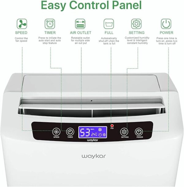 Waykar 2000 Sq. Ft Dehumidifier for Home and Basements, with Auto or Manual Drainage, 0.66 Gallon Water Tank Capacity - Image 3