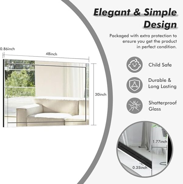 Syndra Full Length Wall 30"x48" Full Body Mirror Over The Door Long Large Wall Mounted Long Hanging Leaning Against Dressing Mirror for Bedroom Bathroom Living Room Gym Workout - Image 4