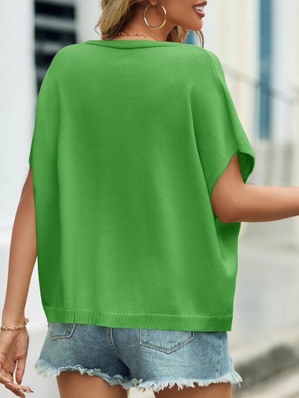 Saodimallsu Womens Summer Oversized Cardigans Batwing Short Sleeve Lightweight Button V Neck Casual Knit Sweater Tops - Image 5