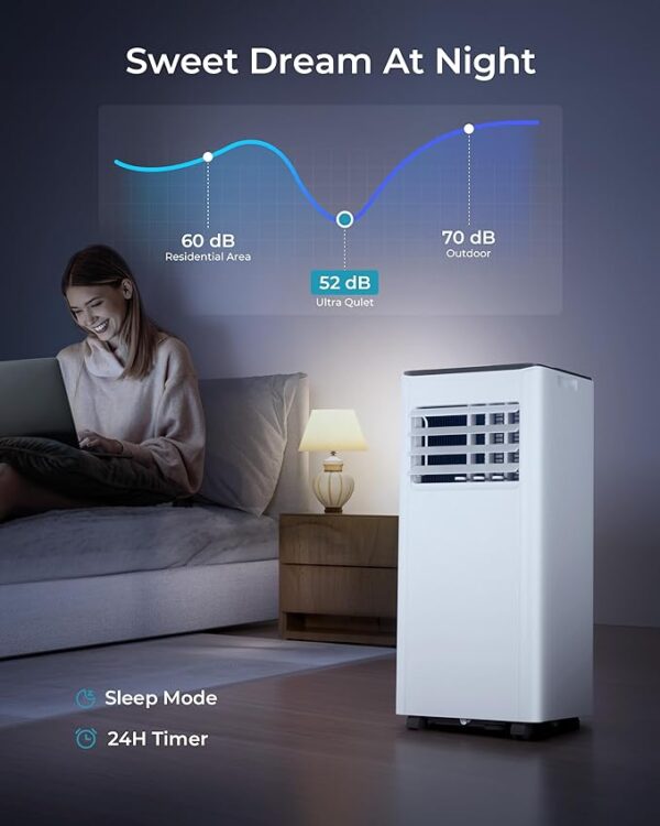 EUHOMY 8,000 BTU Portable Air Conditioners, 4-in-1 Portable AC Unit Up to 350 Sq.Ft, 4 Modes Quiet Air Conditioner with Remote Control, Cool, Fan, Dehumidifier, 24H Timer, Bedroom, Office, Apartments - Image 6