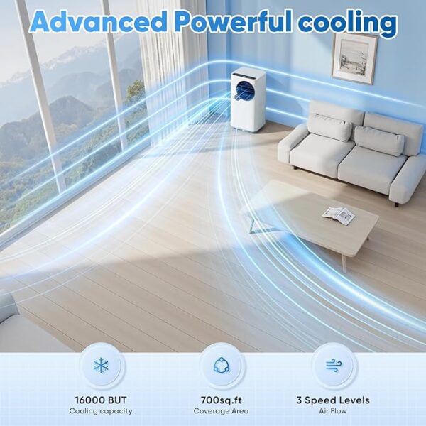 Portable Air Conditioners, 16000 BTU Smart Room Air Conditioner with Cooling/Dehumidifier/Fan, auto Oscillation, 24-Hour Timed Remote Control - Image 7