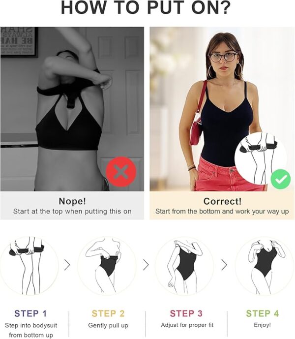 SHAPERX Women's Shapewear Bodysuit Tummy Control Body Shaper Seamless Sculpting Snatched Waist Body Suit - Image 3